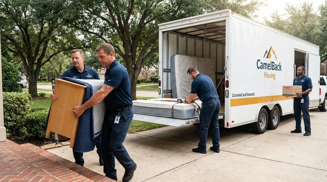 Crew loading residential truck for cross-state move from Chester, SC