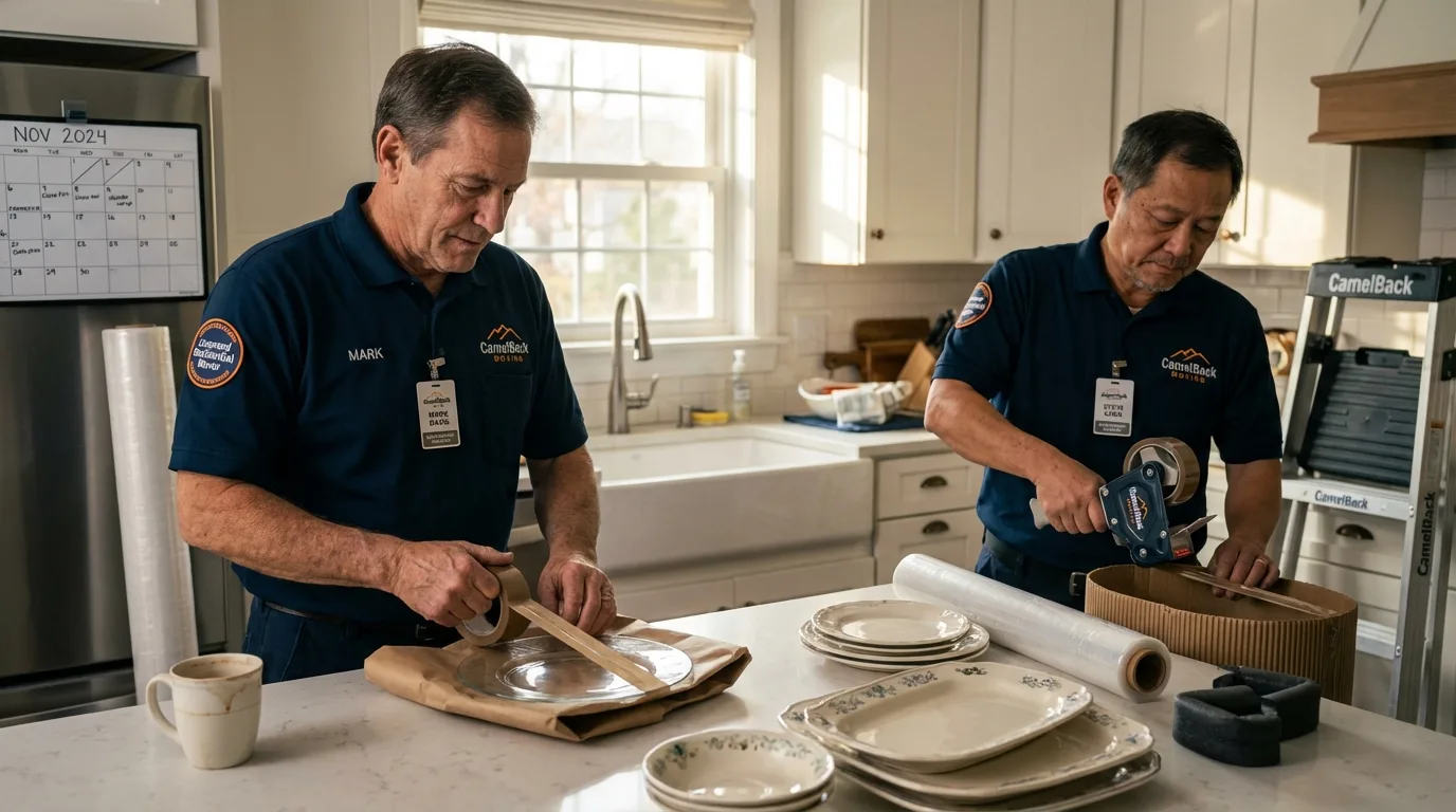 Professional crew packing kitchen dishware in Chester, SC